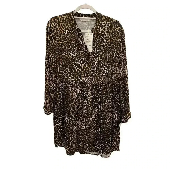 ZARA Animal Print Babydoll Dress Size Small NWT - Picture 2 of 12